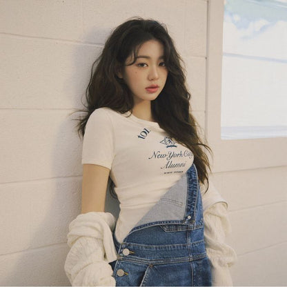[Ive Wonyoung Pick] Tommy Jeans Crest Ringer T-Shirt (Ancient White)