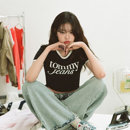 [Ive Wonyoung Pick] Tommy Jeans Slim Ringer T-shirt Black