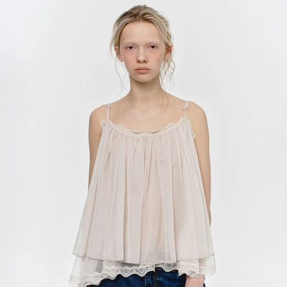 [Aespa Winter Worn] Sunburn Project Angle Lace Sleeveless Blouse