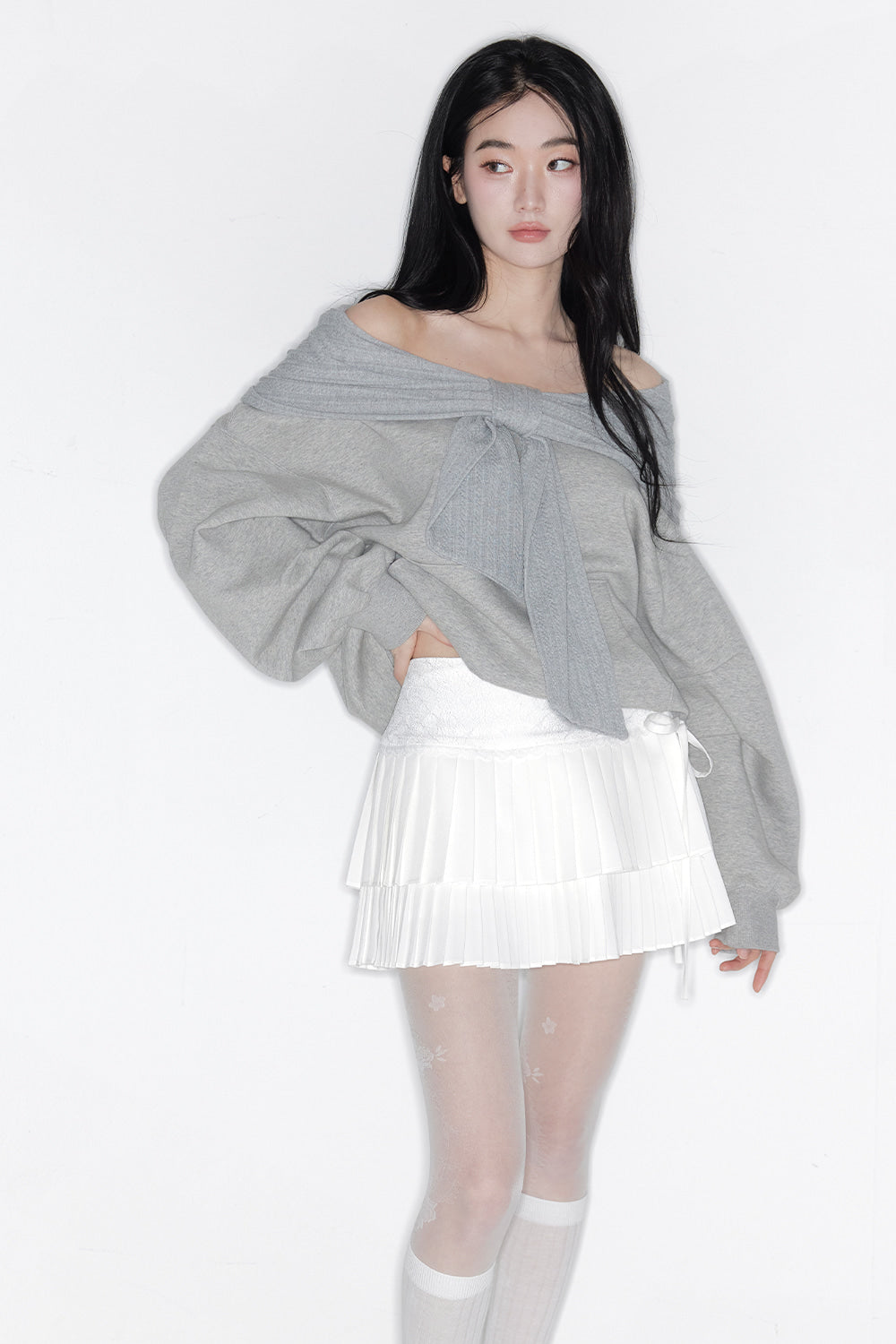 THETIS - TWO-WAY RIBBON OFF SHOULDER HOODIE (SPRING VER.)