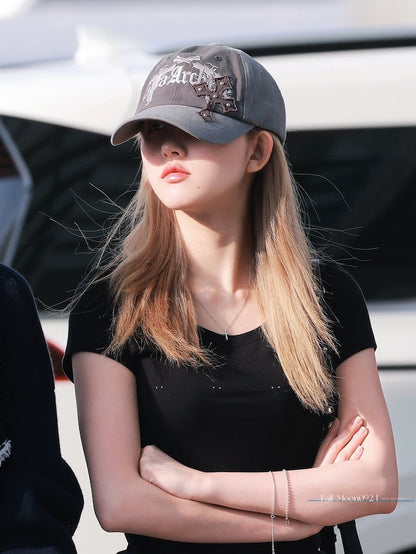 [Ive Gaeul Worn] Gila Archive Cross Patched Pistol Ballcap Gray