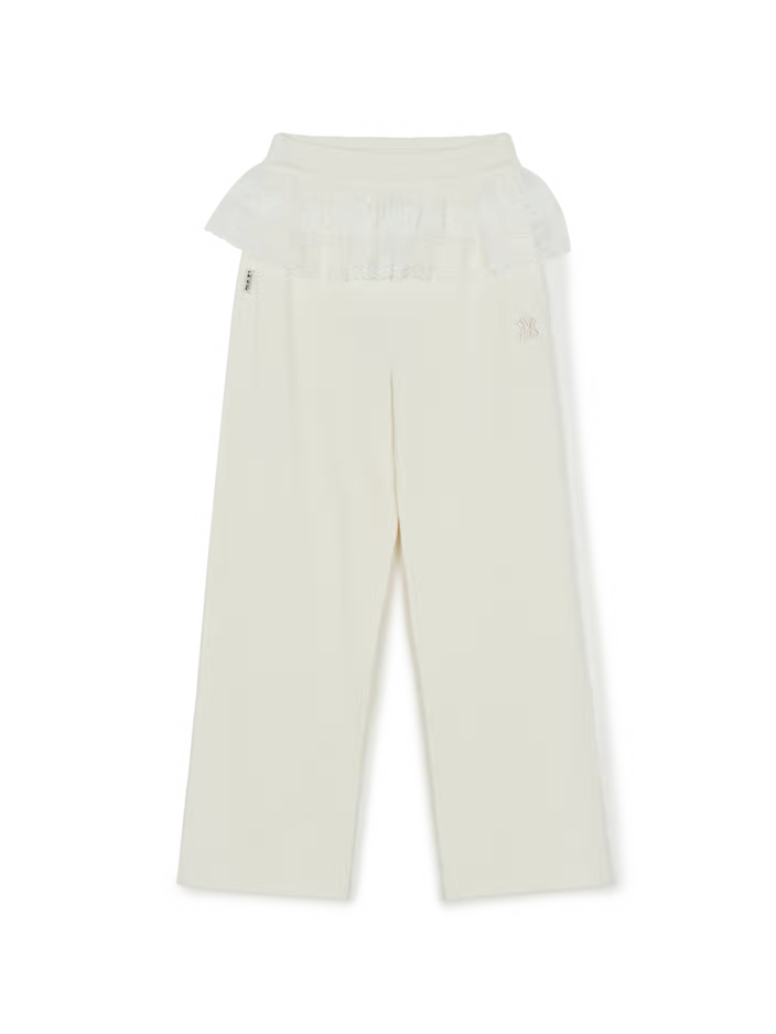 [Aespa Karina Pick] 26SS MLB omen's Basic Lace Ruffle Semi-Wide Pants New York Mets