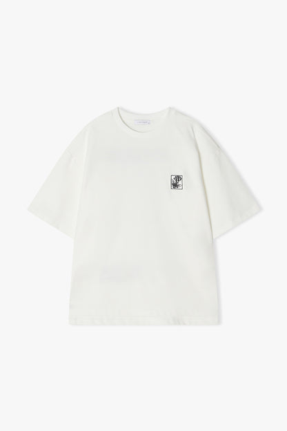 [Cha Eun Woo Worn] Liber Classy White Flower Artwork Half T-Shirt