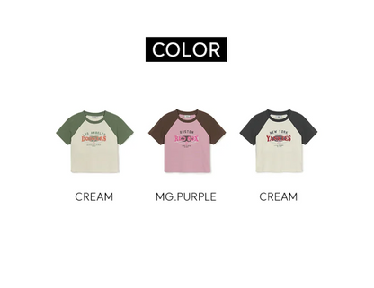 [Aespa Karina PICK] MLB Women's Varsity Vintage Washed Raglan Crop Short Sleeve T-Shirt