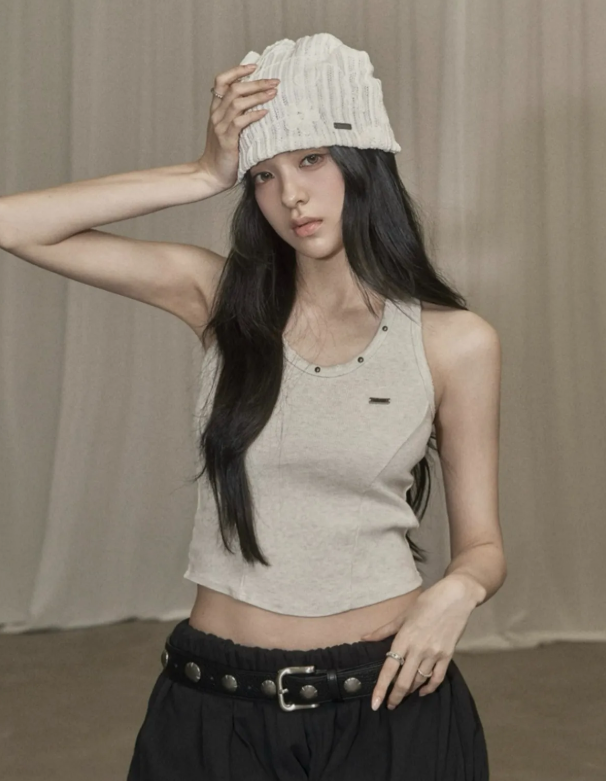 Khaki Point Flower Beanie