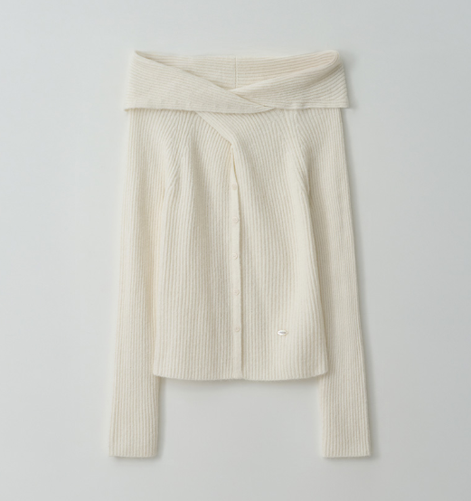 [Ive Wonyoung Worn] RolaRola Wool Blended Twist Buton off Shoulder knit Ivory