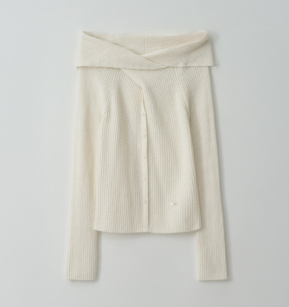 [Ive Wonyoung Worn] RolaRola Wool Blended Twist Buton off Shoulder knit Ivory