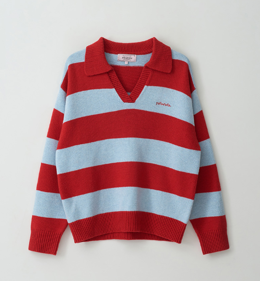 [Ive Wonyoung Worn] RolaRola Wool Blended collar Stripe Boarder - Red Blue