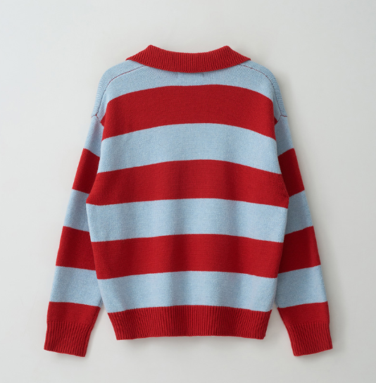[Ive Wonyoung Worn] RolaRola Wool Blended collar Stripe Boarder - Red Blue