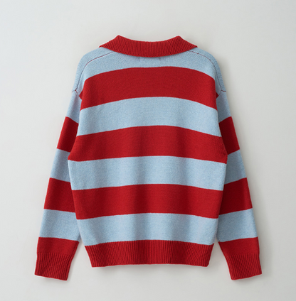 [Ive Wonyoung Worn] RolaRola Wool Blended collar Stripe Boarder - Red Blue