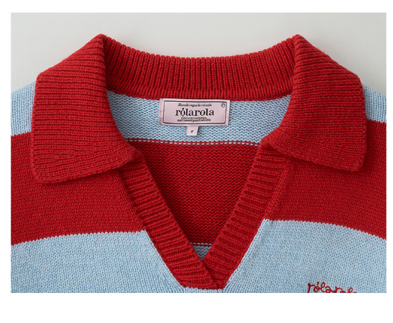 [Ive Wonyoung Worn] RolaRola Wool Blended collar Stripe Boarder - Red Blue