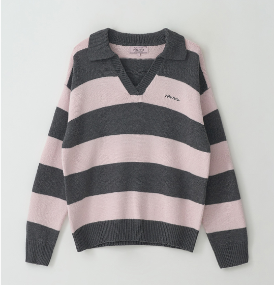 [Ive Wonyoung Worn] RolaRola Wool Blended collar Stripe Boarder - Red Blue