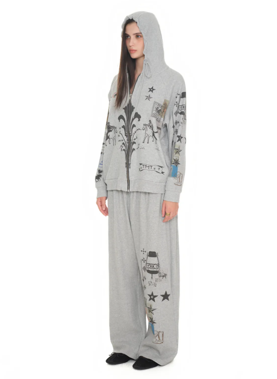 [Blackpink Jennie & RIIZE Wonbin Top Worn] Toomuchtax Printed Waffle Zip-Up Hoodie