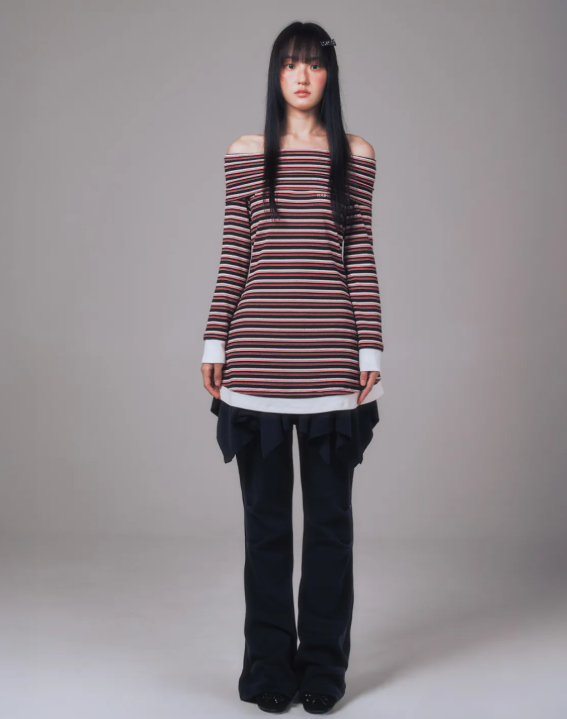 YOUHEE Stripe Off-Shoulder Dress