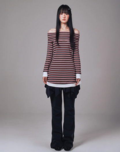 YOUHEE Stripe Off-Shoulder Dress