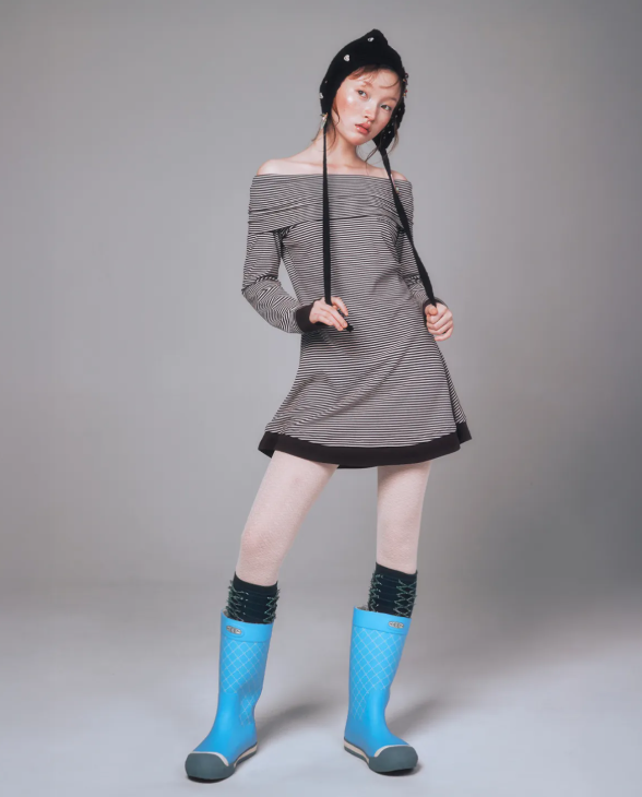 YOUHEE Stripe Off-Shoulder Dress