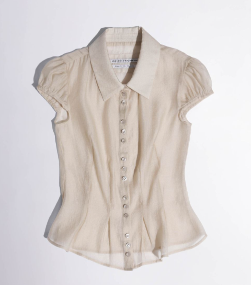 [Babymonster Asa Worn] SCULPTOR Sheer Pleated Hem Blouse