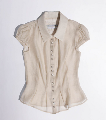 [Babymonster Asa Worn] SCULPTOR Sheer Pleated Hem Blouse