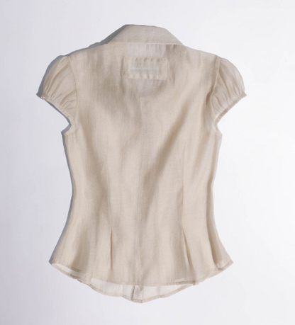 [Babymonster Asa Worn] SCULPTOR Sheer Pleated Hem Blouse