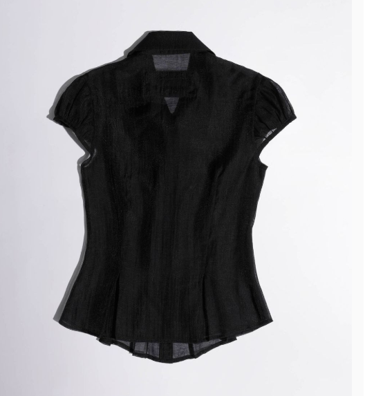 [Babymonster Asa Worn] SCULPTOR Sheer Pleated Hem Blouse
