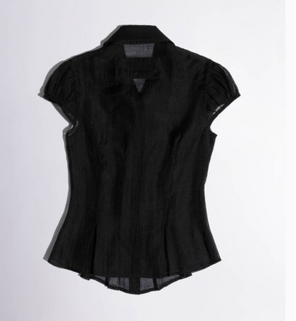 [Babymonster Asa Worn] SCULPTOR Sheer Pleated Hem Blouse