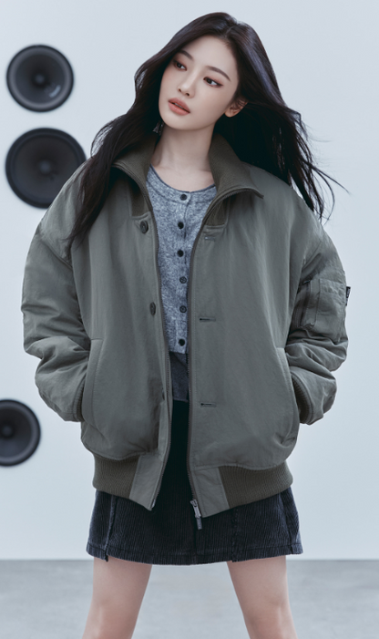 [Aespa Ningning Worn] Matin Kim HIgh Neck Button Point Zip Up Jumper