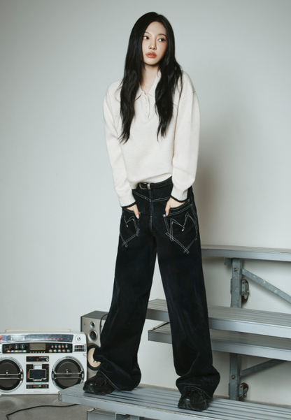 [Aespa Ningning Worn] Matin Kim Revese Velvet Wide Denim Pants