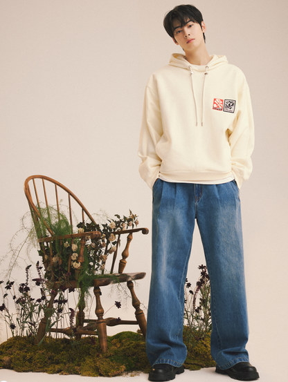 [Cha Eun Woo Worn] Liber Classy Ivory Back Print Artwork Hooded T-Shirt