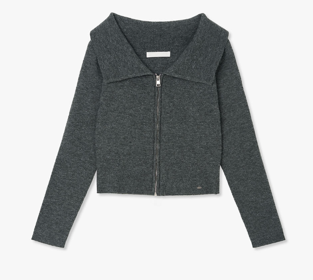 [Kiss Of Life Julie] Plac Women Ribbed Off-Shoulder Zip-Up Knit