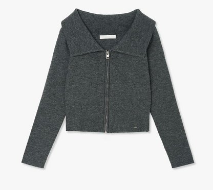 [Kiss Of Life Julie] Plac Women Ribbed Off-Shoulder Zip-Up Knit