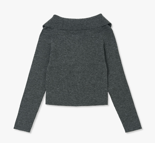 [Kiss Of Life Julie] Plac Women Ribbed Off-Shoulder Zip-Up Knit