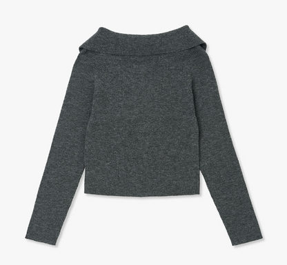 [Kiss Of Life Julie] Plac Women Ribbed Off-Shoulder Zip-Up Knit