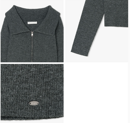 [Kiss Of Life Julie] Plac Women Ribbed Off-Shoulder Zip-Up Knit