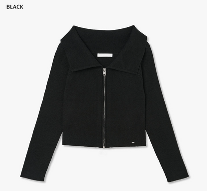 [Kiss Of Life Julie] Plac Women Ribbed Off-Shoulder Zip-Up Knit