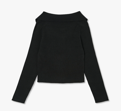 [Kiss Of Life Julie] Plac Women Ribbed Off-Shoulder Zip-Up Knit