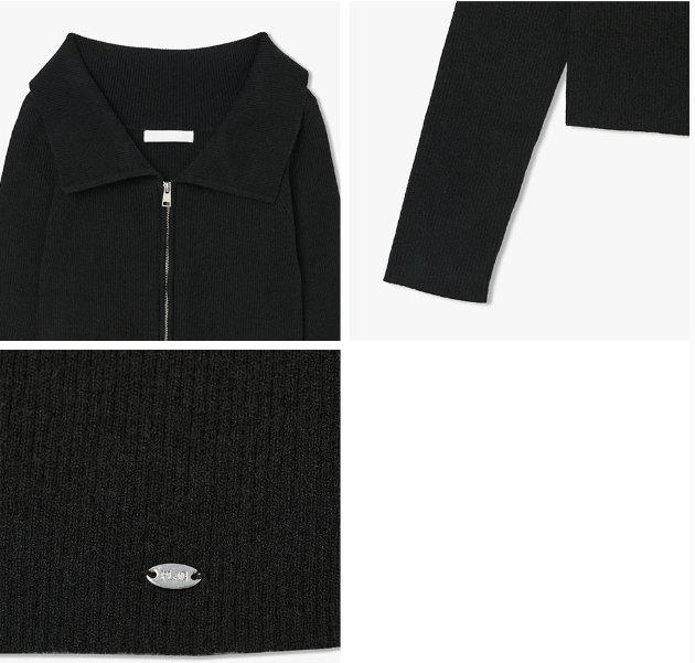 [Kiss Of Life Julie] Plac Women Ribbed Off-Shoulder Zip-Up Knit