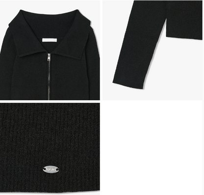 [Kiss Of Life Julie] Plac Women Ribbed Off-Shoulder Zip-Up Knit