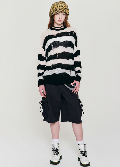 [Zerobaseone Sung hanbin Worn] Kirsh Peak Wappen Damage Stripe Knit [White]