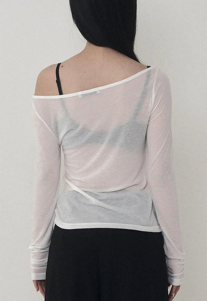 ETRE AU SOMMET Lettering Logo Boat Neck See-Through Tee