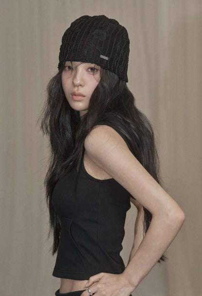 Khaki Point Flower Beanie