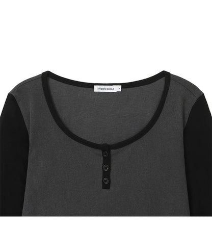 [Cho Yi-hyun Pick] Miseki Seoul Henley Neck Long Sleeves Charcoal