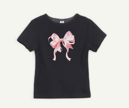 [Blackpink Jennie Worn] Ronron Double Ribbon Slim Crop T-Shirt