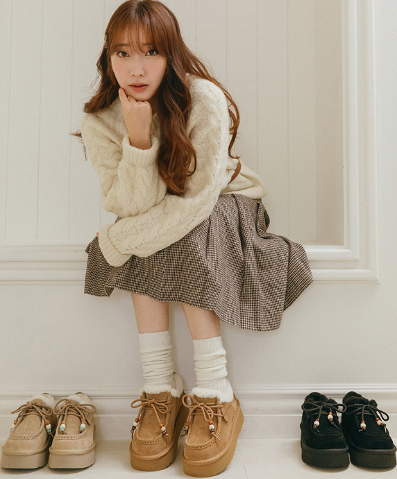 Macmoc Doongsil Bead Heart Charm Winter Platform Ugg Loafers