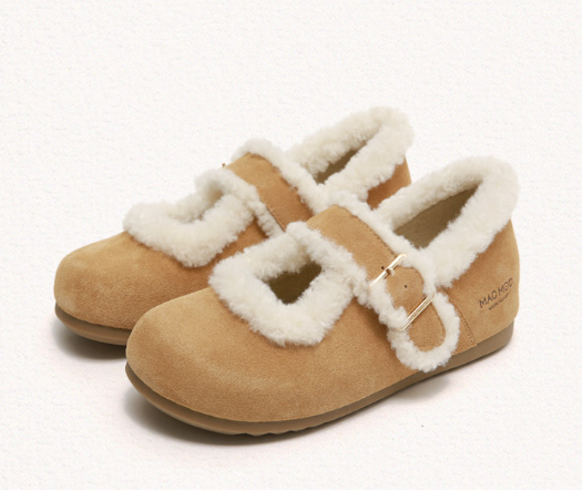 Macmoc Pooh Cowhide Winter Mary Jane Flat Shoes 1cm