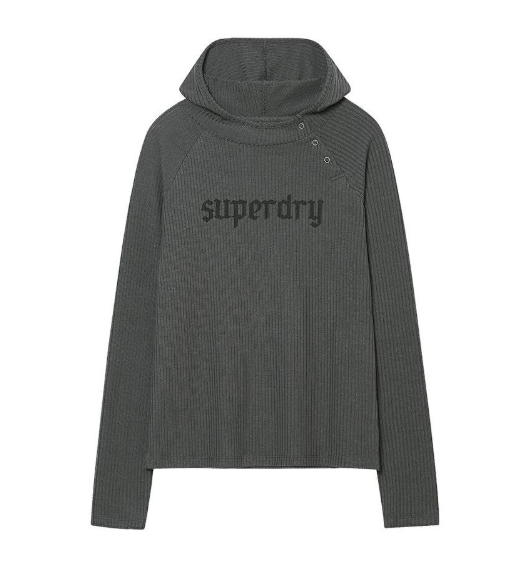[Illit Yunah Worn] Superdry W Hooded Rib Knit Slip Zip-up Dark Gray