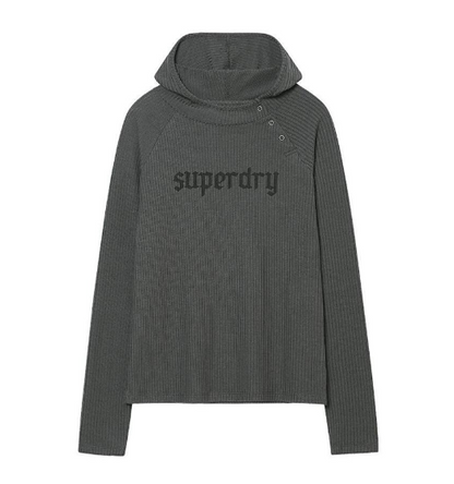 [Illit Yunah Worn] Superdry W Hooded Rib Knit Slip Zip-up Dark Gray