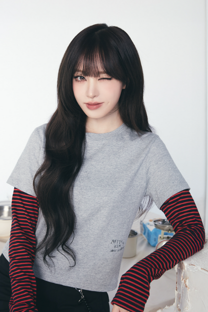 [Ive Liz Pick] Matin Kim Graffiti Logo Stripe Layered Top