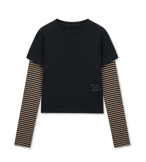 [Ive Liz Pick] Matin Kim Graffiti Logo Stripe Layered Top