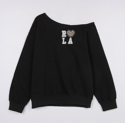 [Ive Wonyoung Pick] 26SS RolaRola Maison De Rola Ilove Rola Off Shoulder Sweatshirt Black