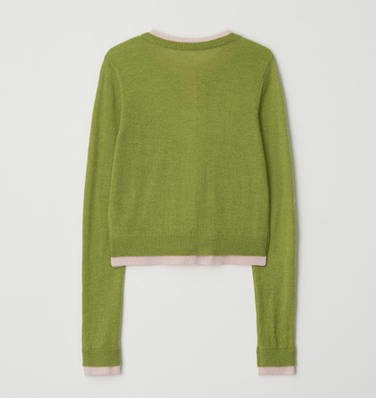 [Ive Wonyoung Pick] 26SS RolaRola Maison De Rola Layered Knit Cradigan Olive Pink